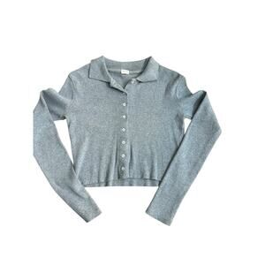 John Galt Women's Gray Button Up Cropped Ribbed Sweater Top Size small
